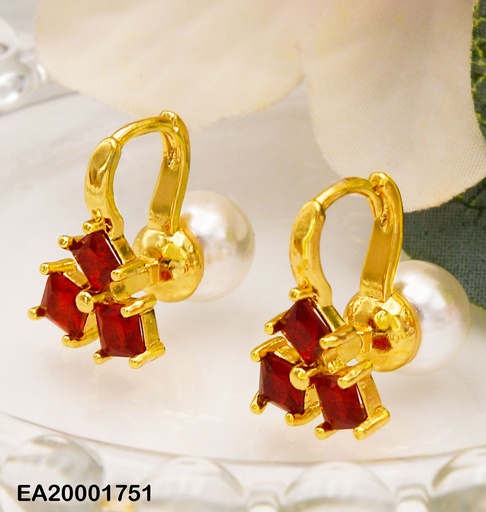 [EA20001751] ARETES FLOR 3 PETÁLOS ROJOS C/PERLA P4220