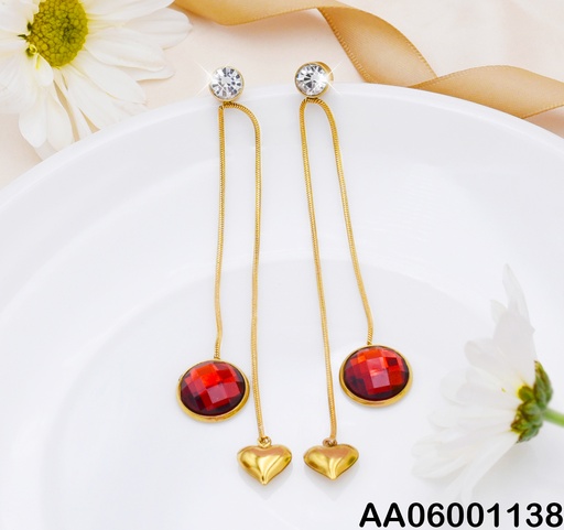 [AA06001138] ARETES LARGOS COLGANTES RD ROJO/CORAZÓN