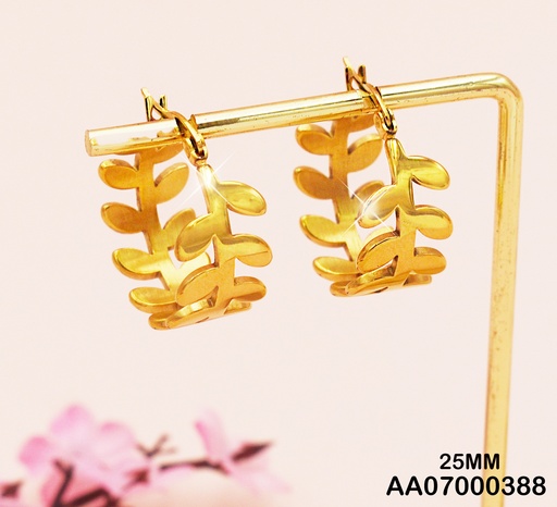 [AA07000388] ARGOLLAS ACERO ANCHAS CORONA DE HOJAS 25MM