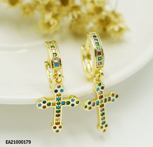 [EA21000179] ARGOLLAS CON DIJE DE CRUZ CON ZIRCONIAS