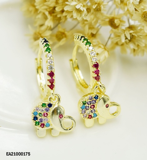 [EA21000175] ARGOLLAS CON DIJE DE ELEFANTE CON ZIRCONIAS
