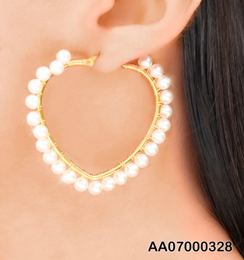 [AA07000328] ARGOLLAS CORAZÓN VERTICAL BORDES C/PERLAS