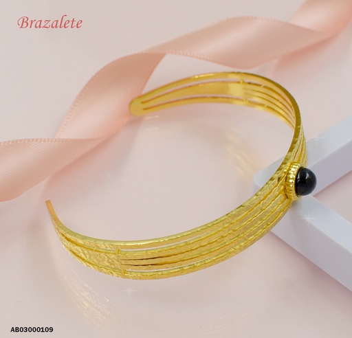 [AB03000109] BRAZALETE 5 LÍNEAS HORIZONTALES PIEDRA NEGRA REONDA