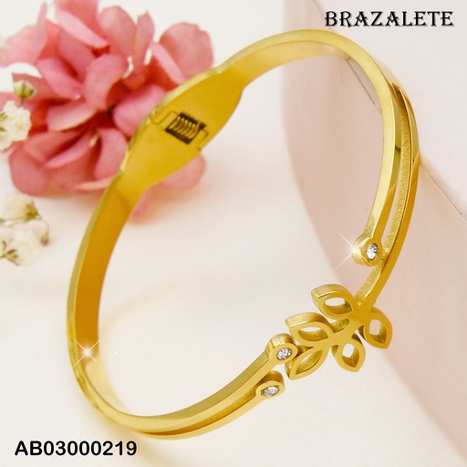 [AB03000219] BRAZALETE ACERO AJUSTABLE CON TRES ZIRCONIAS PEQ Y UNA FLOR DE LOTO