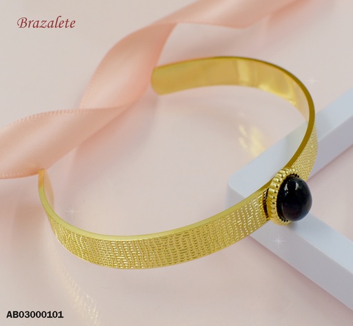 [AB03000101] BRAZALETE AJUSTABLE PIEDRA NEGRA OVALADA