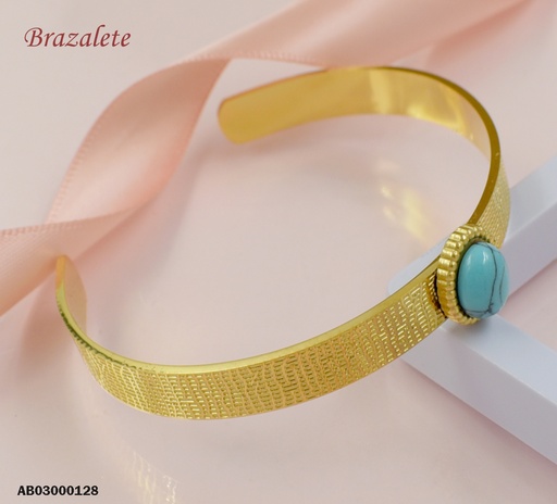[AB03000128] BRAZALETE CORRUGADO AJUSTABLE PIEDRA TURQUESA OVAL.VERTICAL