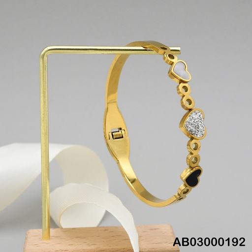 [AB03000192] BRAZALETE CÍRCULOS DORADOS ALTERNADOS X CORAZONES:NEGRO/ZIRC/NÁCAR
