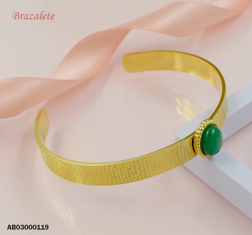 [AB03000119] BRAZALETE DELGADO ABIERTO PIEDRA VERDE OVALADA VERTICAL
