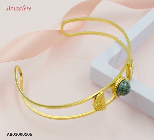 [AB03000105] BRAZALETE DOS LÍNEAS PARALEAS PIEDRA VERDE JASPEADA