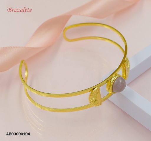 [AB03000104] BRAZALETE DOS LÍNEAS PARALELAS PIEDRA BEIGE