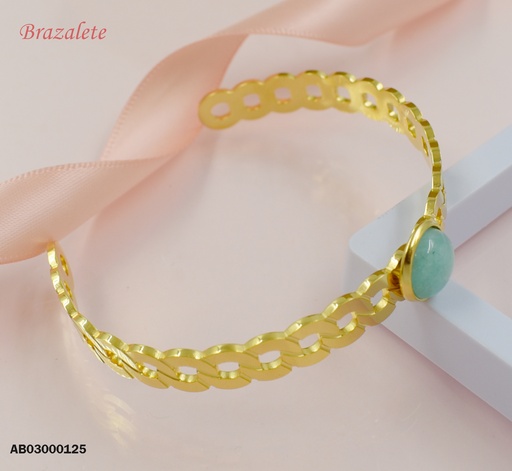 [AB03000125] BRAZALETE ESLABONES CADENA MARTILLADA C/PIEDRA CELESTE