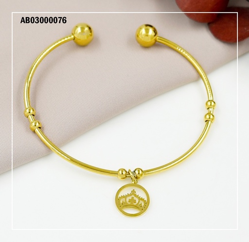 [AB03000076] BRAZALETE EXTREMOS PELOTAS DIJE CORONA EN CÍRCULO