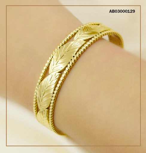 [AB03000129] BRAZALETE HOJAS EN MEDIO DE DOS LÍNEAS PARALELAS