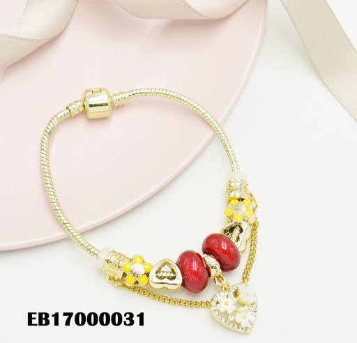 [EB17000031] BRAZALETE PANDORA CHARMS DIJE COLGANTE:CORAZÓN C/FLORES