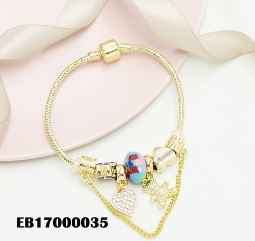 [EB17000035] BRAZALETE PANDORA CHARMS DIJE COLGANTE:CORAZÓN ZIRC/OSITO-CADENITA