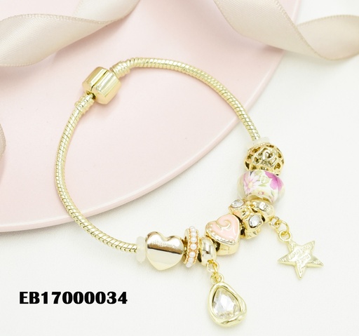 [EB17000034] BRAZALETE PANDORA CHARMS DIJES COLGANTES:ESTRELLA/GOTA DORADA