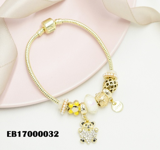 [EB17000032] BRAZALETE PANDORA CHARMS DIJES COLGANTES:OSO ZIRC/PLACA🟡