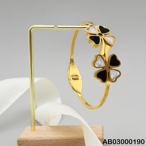 [AB03000190] BRAZALETE TRÉBOL 4 HOJAS HOJAS NÁCAR/NEGRO