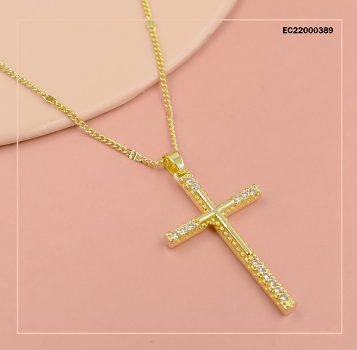 [EC22000389] CADENA C/PLAQUITAS DIJE CRUZ DOBLE SUPERPUESTAS