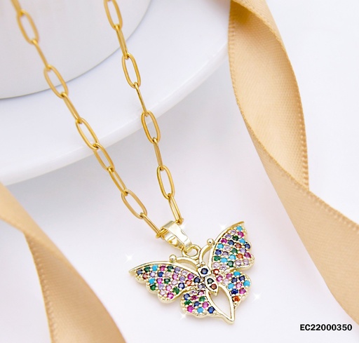 [EC22000350] CADENA DIJE MARIPOSA ALAS JUNTAS ABAJO ZIRCONIAS COL.