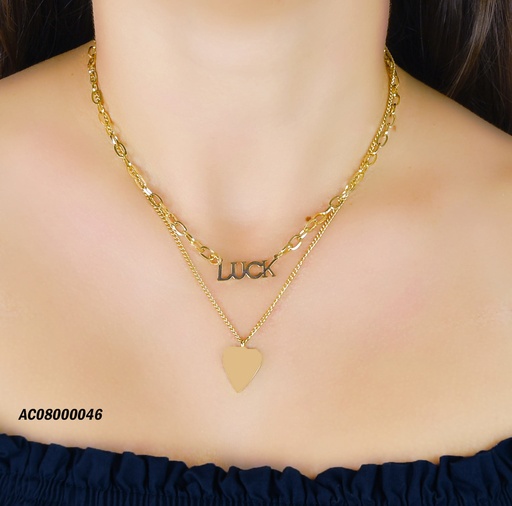 [AC08000046] CADENA DOBLE CON DIJES LUCK Y CORAZON
