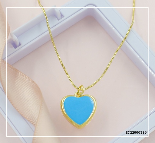 [EC22000385] CADENA FINA DIJE CORAZÓN CELESTE BORDES DORADOS