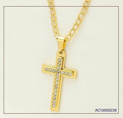 [AC13000238] CADENA MARTILLADA DIJE CRUZ BORDE CUADRADO