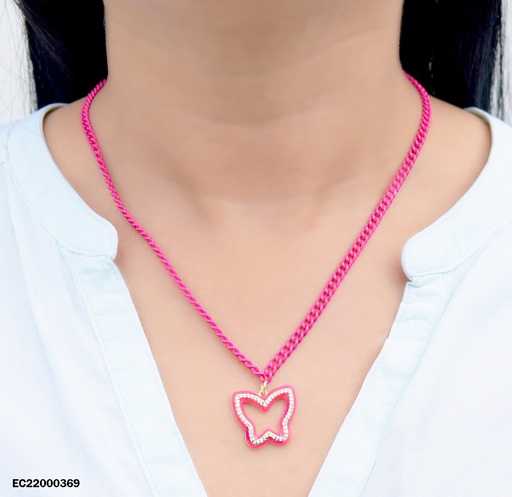 [EC22000369] CADENA ROJA DIJE CROQUI MARIPOSA BLANCO/ROJO