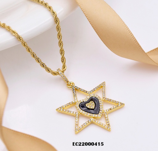 [EC22000415] CADENA TORNEADA DIJE CROQUI ESTRELLA ZIRCONIAS CORAZÓN🖤CENTRO