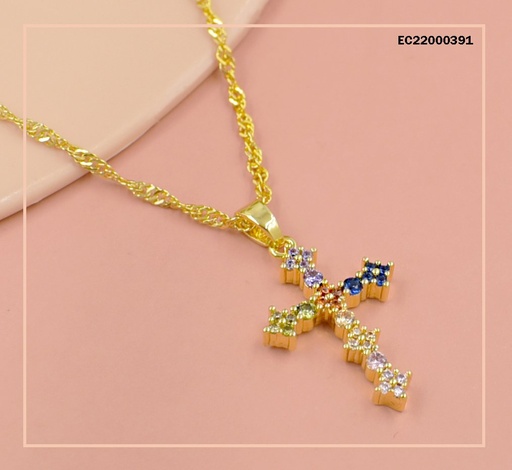[EC22000391] CADENA TORNEADA DIJE CRUZ DE ZIRCONIAS DE COL.
