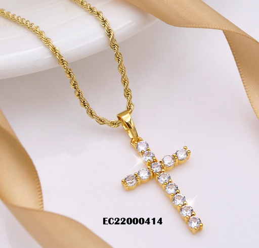 [EC22000414] CADENA TORNEADA DIJE CRUZ ZIRCONIAS RD