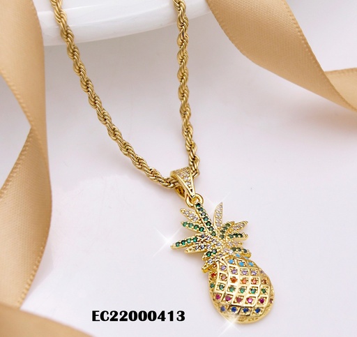 [EC22000413] CADENA TORNEADA DIJE PIÑA ZIRCONIAS COLORES