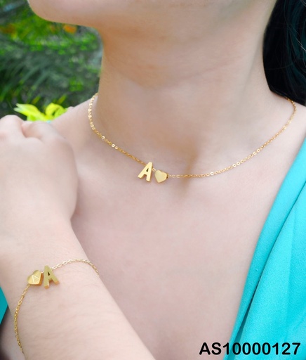 [AS10000127] CADENA Y PULSERA CORAZÓN Y LETRA "A"