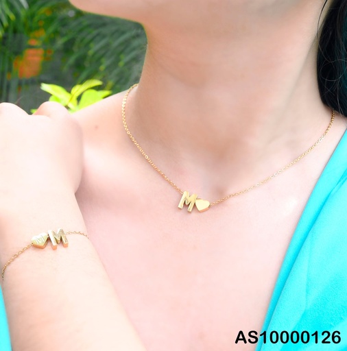 [AS10000126] CADENA Y PULSERA CORAZÓN Y LETRA "M"