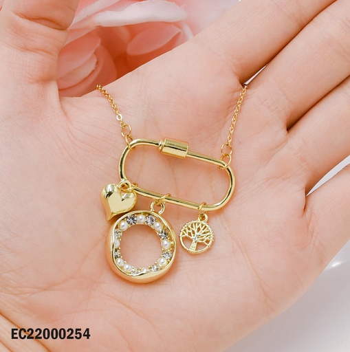 [EC22000254] CADENAS CON DIJE OVALADO, CORAZON, CIRCULO CON PERLA Y ARBOL