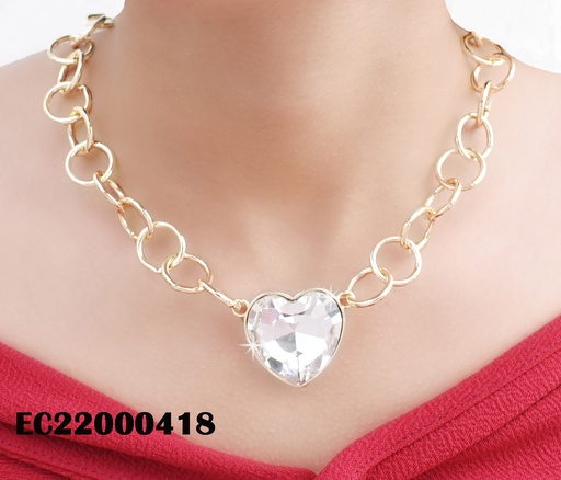 [EC22000418] COLLAR ESLABONES GRANDES DIJE CORAZÓN ZIRCONIA