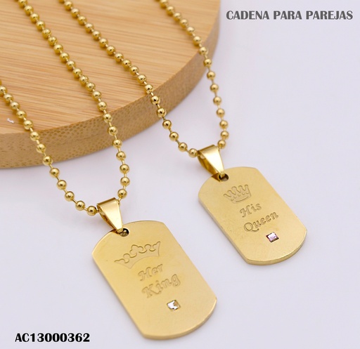 [AC13000362] DÚO CADENAS DIJES PLACAS "HER KING"/HIS QUEEN"