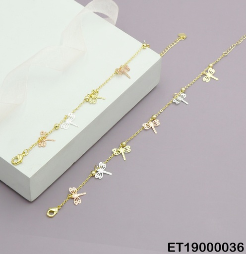 [ET19000036] DÚO TOBILLERAS DIJES LIBÉLULAS ROSE/PLATEADAS