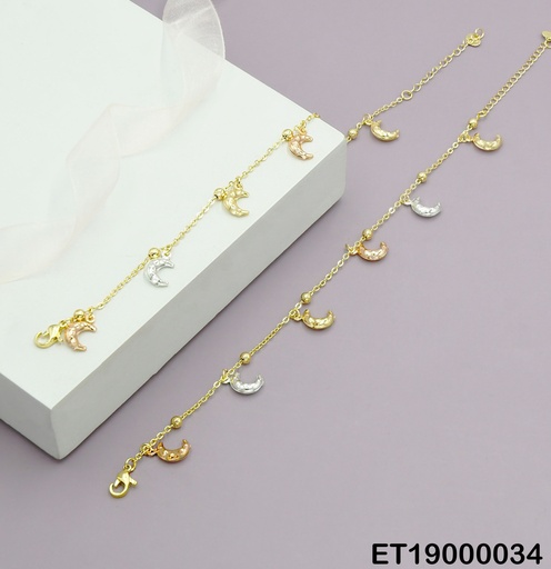 [ET19000034] DÚO TOBILLERAS DIJES MEDIAS LUNAS ROSE/PLATEADA