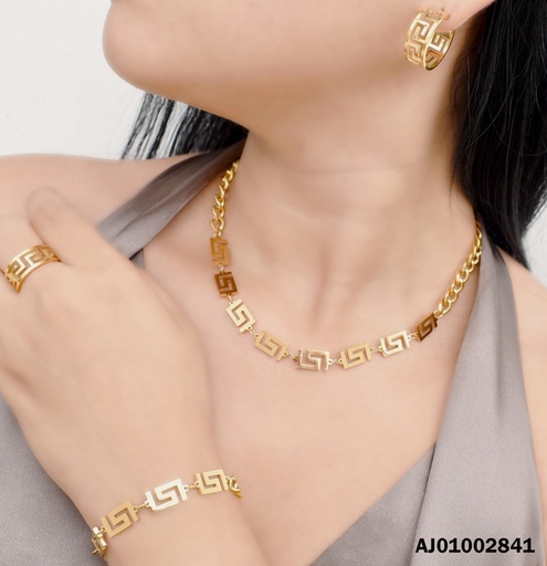 [AJ01002841] JUEGO CADENAS MARTILLADAS GRAB.MAYA C/PULSERA Y ANILLO