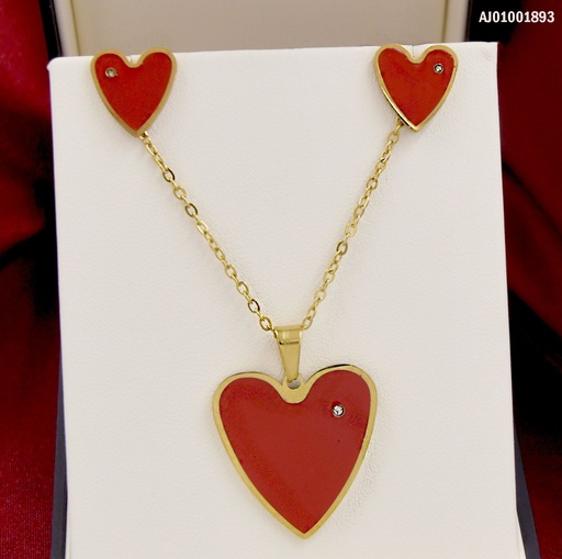 [AJ01001893] JUEGO CORAZONES ALARGADOS ROJOS CON UNA ZIRCONIA