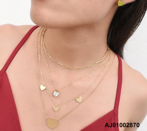 [AJ01002870] JUEGO CORAZONES CUATRO CADENAS DIJES:ZIRC/♥ ANCHO/PLACA ♥