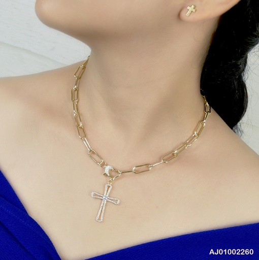 [AJ01002260] JUEGO CRUCES CADENA GRUESA CORAZÓN S/ CRUZ ZIRCONIA COLGANTE
