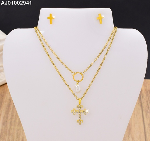 [AJ01002941] JUEGO CRUCES DIBLE CAD.DIJES:PERLA/CRUZ ZIRCONIAS