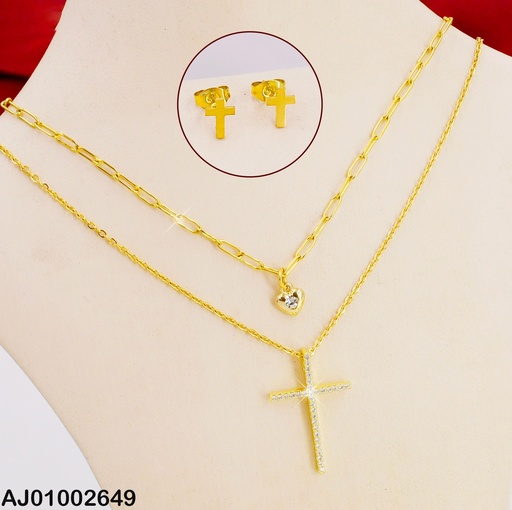 [AJ01002649] JUEGO CRUCES DOBLE CAD. DIJES♥ ZIRCONIA/CRUZ DE ZIRC.