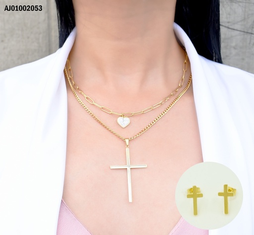 [AJ01002053] JUEGO CRUCES,DOBLE CADENA DIJES ♥ ZIRCONIAS Y CRUZ GRANDE