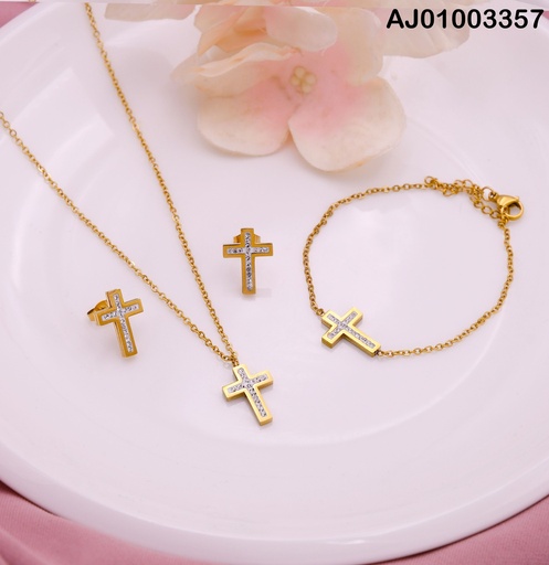 [AJ01003357] JUEGO CRUZ  C/ZIRCONIAS CON PULSERA
