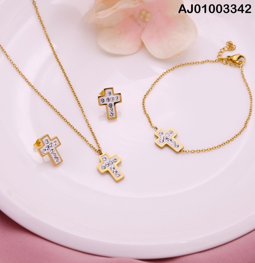 [AJ01003342] JUEGO CRUZ ANCHA C/ZIRCONIAS CON PULSERA