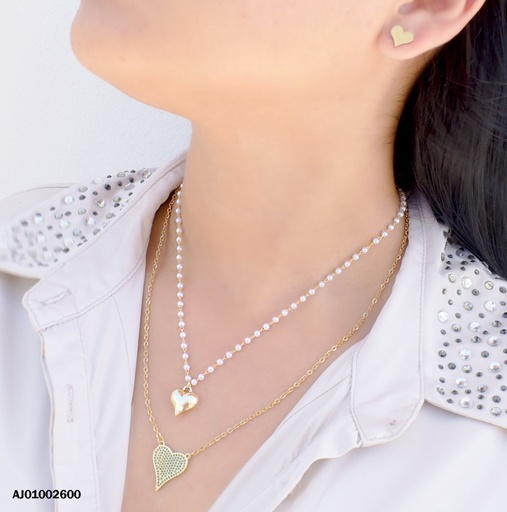 [AJ01002600] JUEGO DETALLES DOBLE CAD.PERLAS/TRADICIONAL DIJE FIJO ♥ZIRC.VERDES