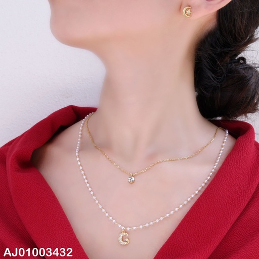 [AJ01003432] JUEGO DOBLE CAD.TRAD-ZIRC/PERLITA MEDIA LUNA CON ESTRELLA
